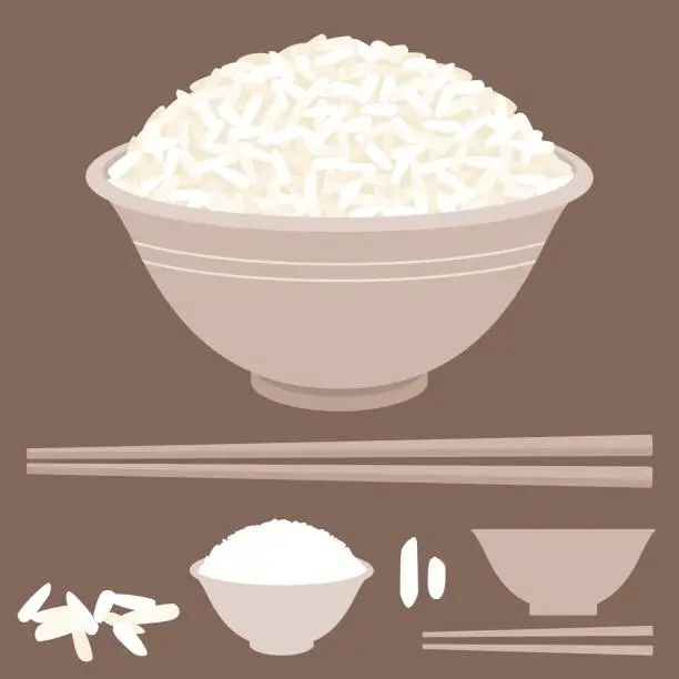 Vector illustration of Rice vector in bowl with chopsticks