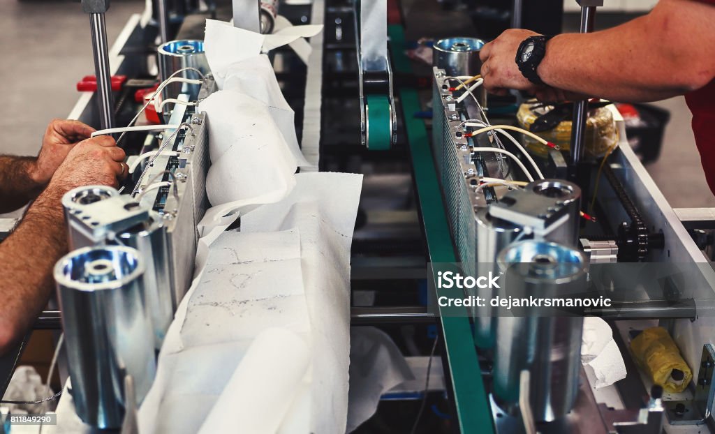 Manufacturing Industrial Machines Abstract composition of manufacturing industrial machines for packaging. Abstract Stock Photo