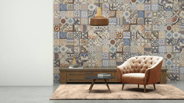 istock Interior render with armchair and blank wall 811853140