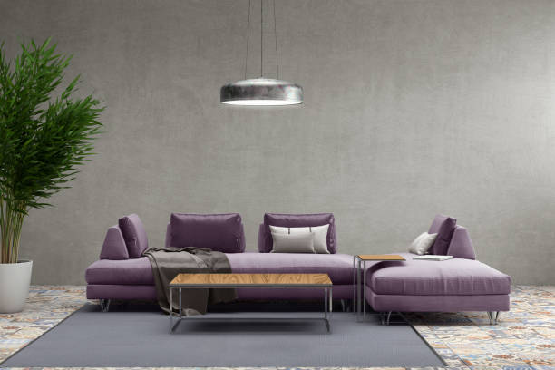 istock Interior with pastel purple colored sofa with blank wall 811864190