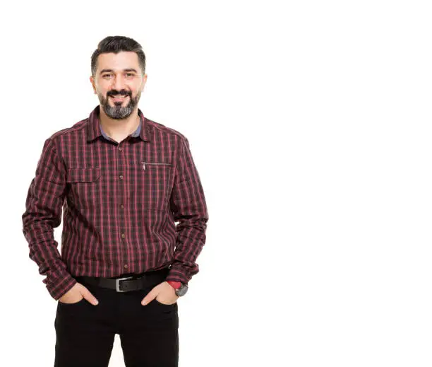 Young man portrait on white background.