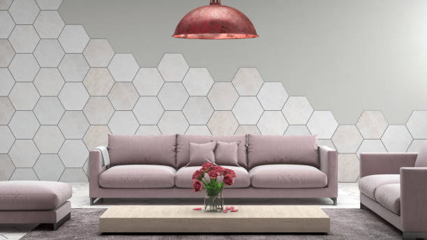 istock Interior with pastel baby pink colored sofa with blank wall 811867022