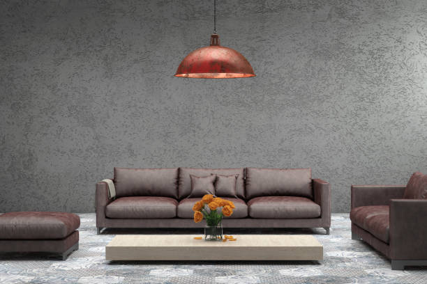 istock Interior with pastel purple colored sofa with blank wall 811867026