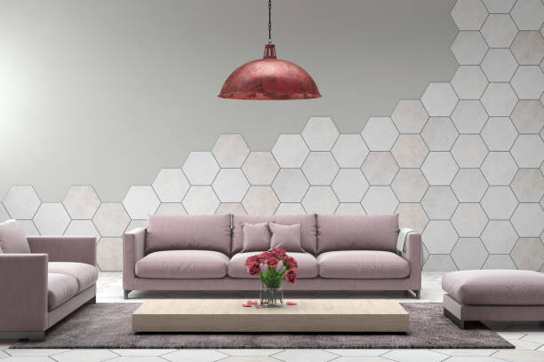 istock Interior with pastel baby pink colored sofa with blank wall 811867316