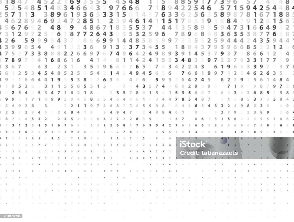 Vector Illustration of abstract big data numeric business background Vector Illustration of abstract big data numeric business background. Computer code, coding concept. Analysis info. Techno backdrop in black color isolated on white Number stock vector