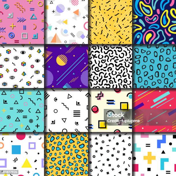 Abstract Seamless Fill Pattern Eighties Abstract Textures Geometric Ornament Background Vector Illustration Stock Illustration - Download Image Now