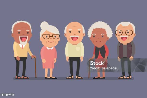 Group Of Elderly People Stand Together On Background Stock Illustration - Download Image Now