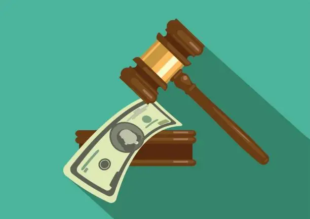 Vector illustration of Judge gavel  with money