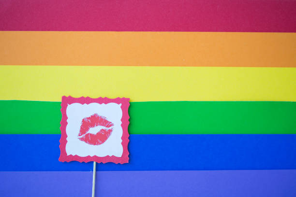 Rainbow flag and lipstick kiss