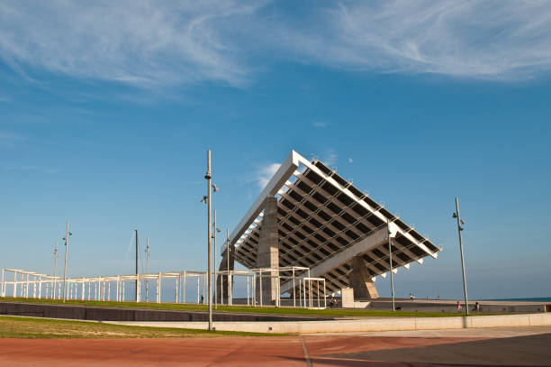 Giant solar panel at Parc del Forum, a sprawling waterfront complex featuring modern outdoor spaces for concerts, festivals & trade shows, Barcelona, Catalonia, Spain