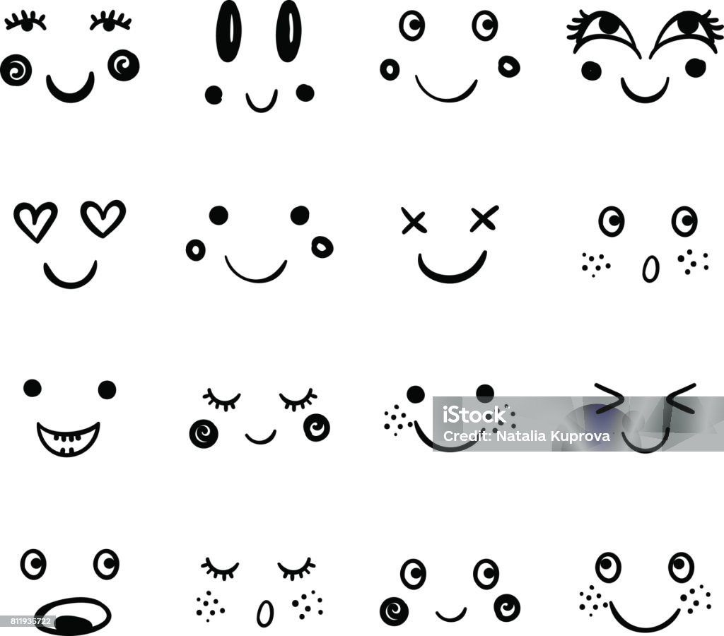 Vector Cute Emoji Doodle Cartoon Emotion Happy Face Smile Stock  Illustration - Download Image Now - iStock