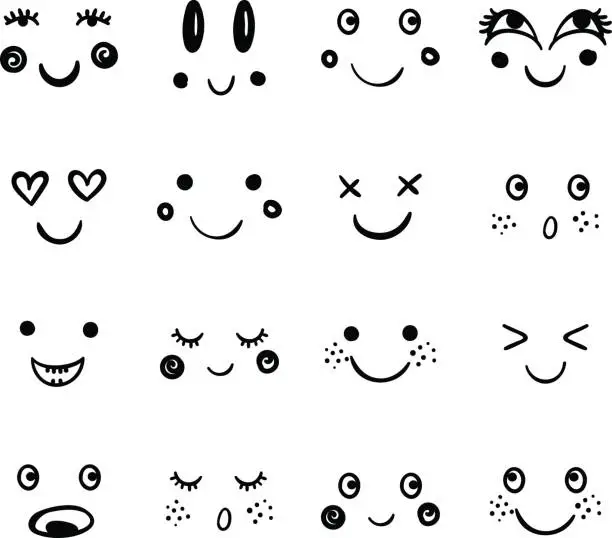 Vector illustration of Vector cute emoji. Doodle cartoon emotion, happy face, smile