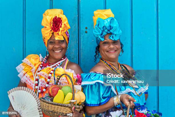 Portrait Of Women In Cuban Traditional Dresses Stock Photo - Download Image Now - Cuba, Caribbean, Havana