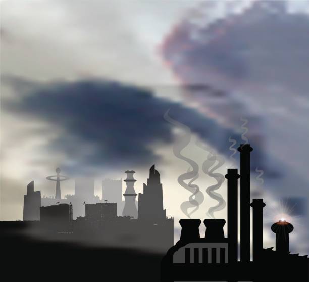 istock Dark landscape with modern panoramic city and chemical factory in the foreground 811936194