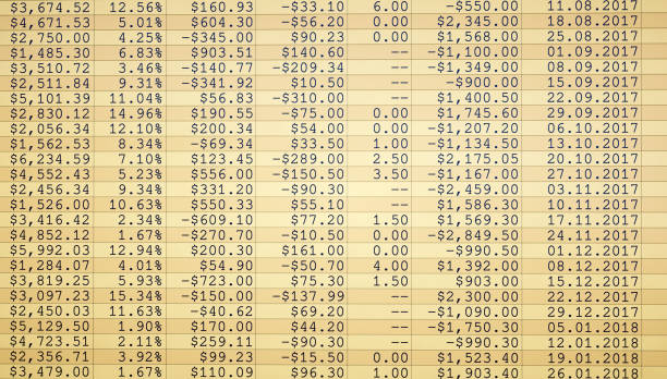 Financial Figures Plain Spreadsheet A front view on a plain simple financial spreadsheet expressed in US dollars. spreadsheet photos stock pictures, royalty-free photos & images
