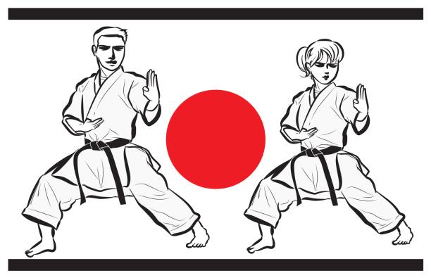 каратэ изображение мужчины и женщины - japan japanese ethnicity flag japanese flag stock illustrations