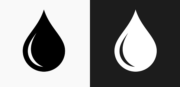 Water drop Icon on Black and White Vector Backgrounds. This vector illustration includes two variations of the icon one in black on a light background on the left and another version in white on a dark background positioned on the right. The vector icon is simple yet elegant and can be used in a variety of ways including website or mobile application icon. This royalty free image is 100% vector based and all design elements can be scaled to any size.