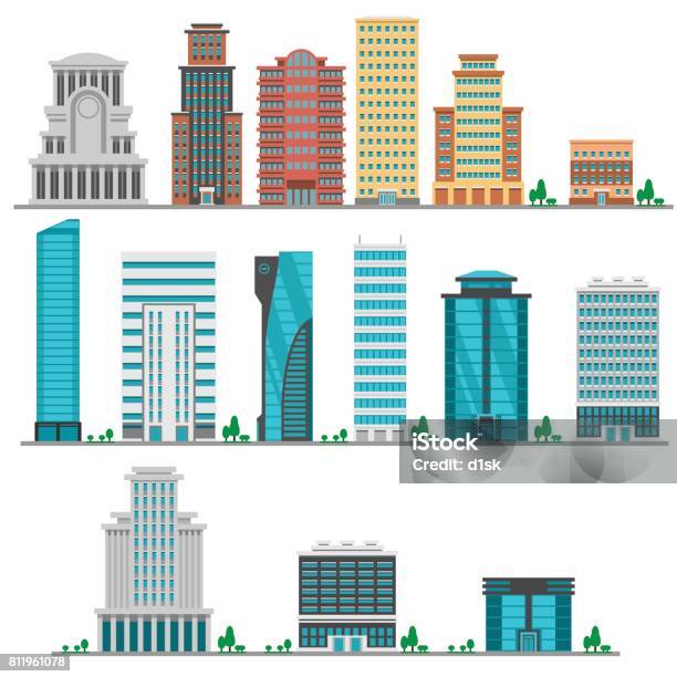 City Modern Flat Buildings Stock Illustration - Download Image Now - Building Exterior, Skyscraper, Construction Industry