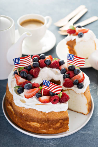 istock Angel food cake with whipped cream and berries 811970040