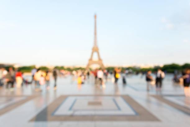 istock Blurred view of the Eiffel tower seen from the Trocadero esplanade 812009952