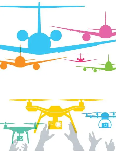 Vector illustration of Aircraft and drones