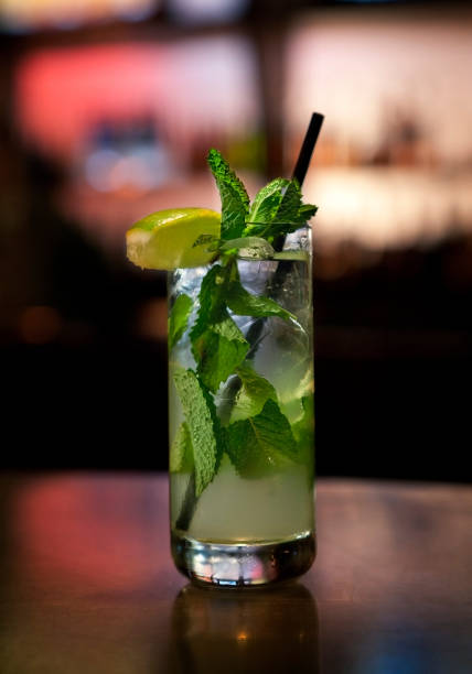 Mojito drink in bar setting stock photo