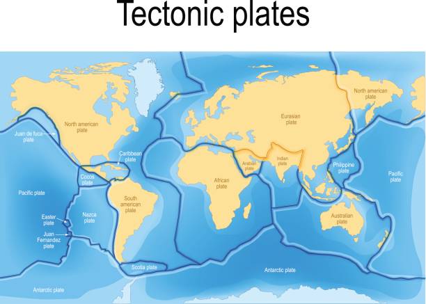 tectonic plates. tectonic plates. World map with major an minor plates. Vector illustration. fault geology stock illustrations