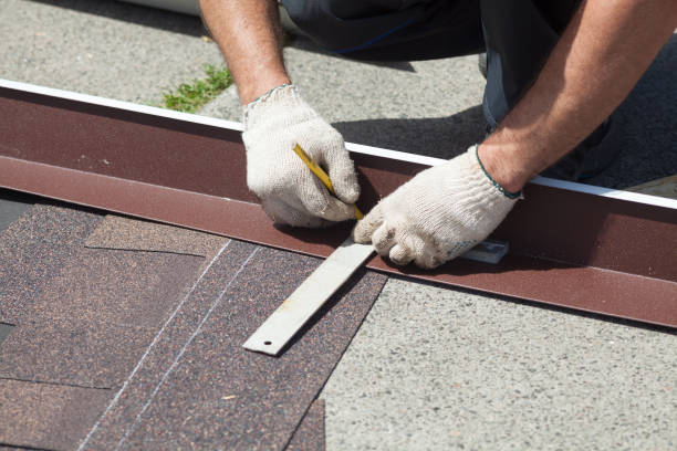 istock Natural roof tile instaalation. Roofer builder worker marks the distance between the seams 812093376