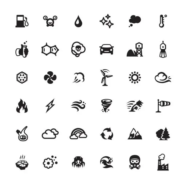 Vector illustration of Air Purifier and Pollution icons set