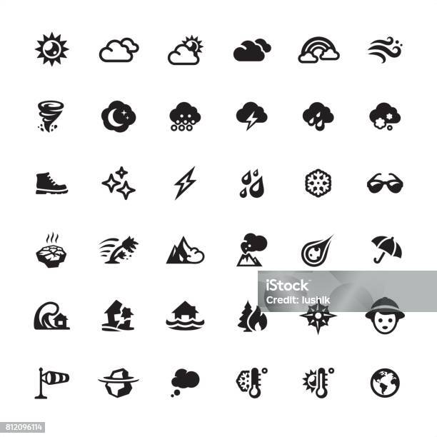 Weather And Climate Icons Set Stock Illustration - Download Image Now - Tornado, Extreme Weather, Climate Change