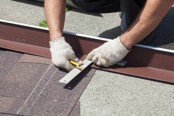istock Natural roof tile instaalation. Roofer builder worker marks the distance between the seams 812096266