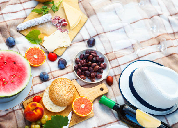 istock Top view summer garden picnic. Summer party 812110332