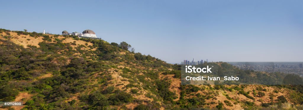 Panorama landscape of Los Angeles Panorama landscape of Los Angeles California with a view of the Griffith Observatory and downtown Los Angeles Hill Stock Photo