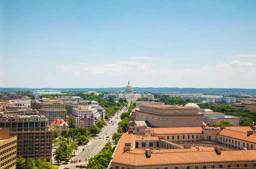 Washington, DC city aerial view with the State Capitol building