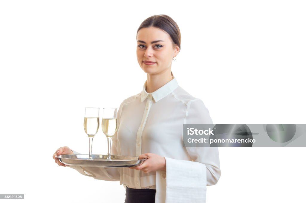 Beautiful Skinny Waitress With Glasses Of Wine Stock Photo - Download Image  Now - Adult, Adults Only, Beautiful Woman - iStock