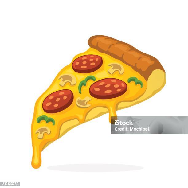 Pizza Slice With Melted Cheese Pepperoni And Mushrooms Stock Illustration - Download Image Now