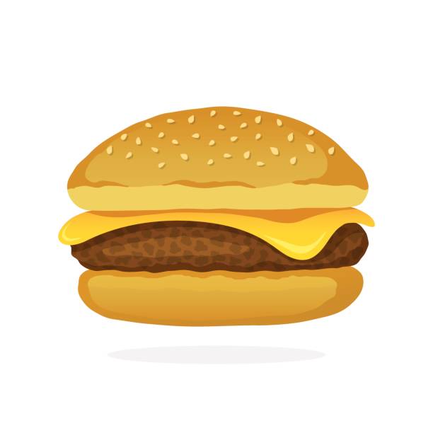 ilustrações, clipart, desenhos animados e ícones de cheeseburguer com carne e queijo - take out food white background isolated on white american cuisine