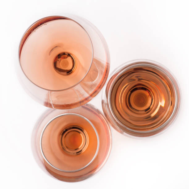 top view of rose wine glasses stock photo