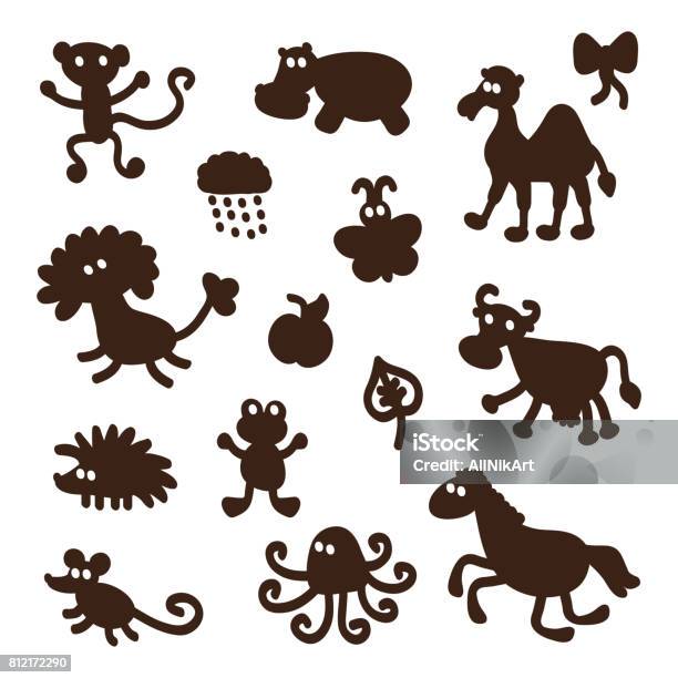 Vector Set Of Cartoon Funny Animal Silhouettes Stock Illustration - Download Image Now - Animal, Animal Wildlife, Black Color