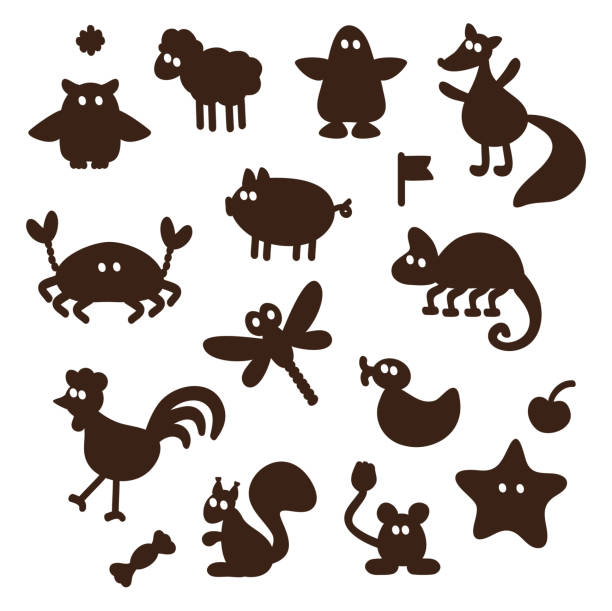 ilustraciones, imágenes clip art, dibujos animados e iconos de stock de conjunto de vectores de siluetas de animales divertidos dibujos animados - symbol sea animal owl