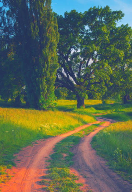 istock Landscape painting showing road through countryside in summer 812190840