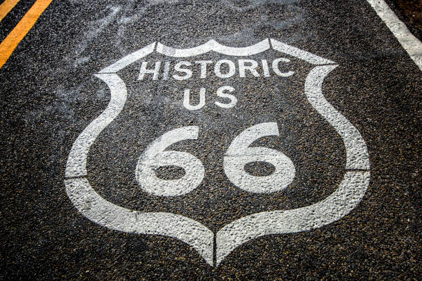 istock Route 66 Pavement Sign  Mojave Desert 812193072