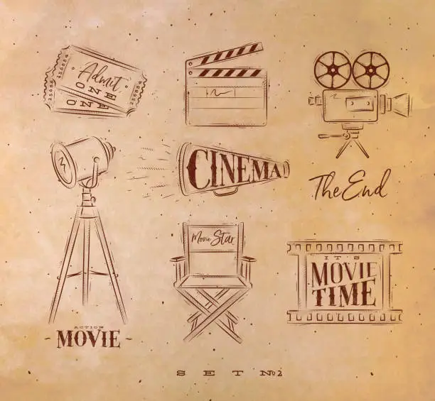 Vector illustration of Cinema symbols craft
