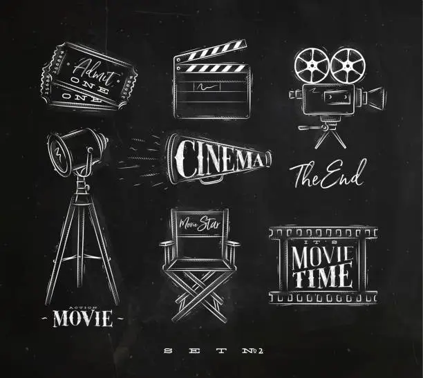 Vector illustration of Cinema symbols chalk