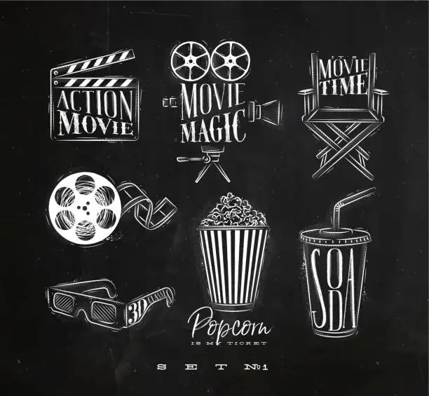 Vector illustration of Cinema signs chalk