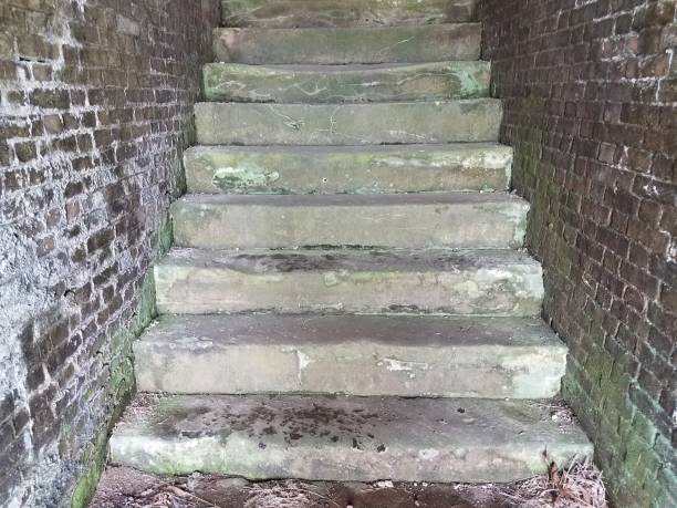 istock very old stairs and brick wall 812274316
