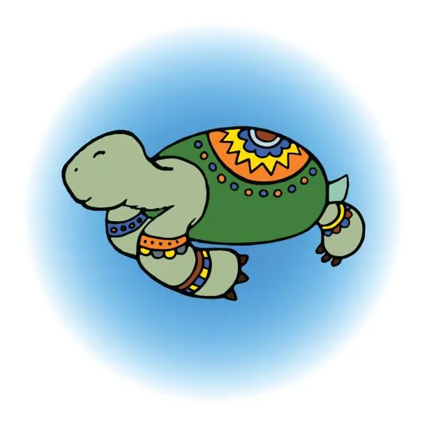 Vector illustration of Cute cartoon land turtle. Turtle animal character vector illustration.