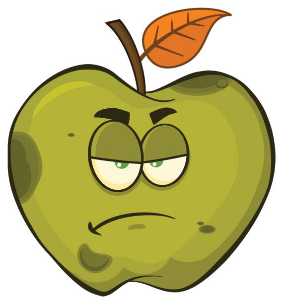 grumpy rotten green jabłko owoce kreskówka maskotka charakter - rotting apple fruit rudeness stock illustrations