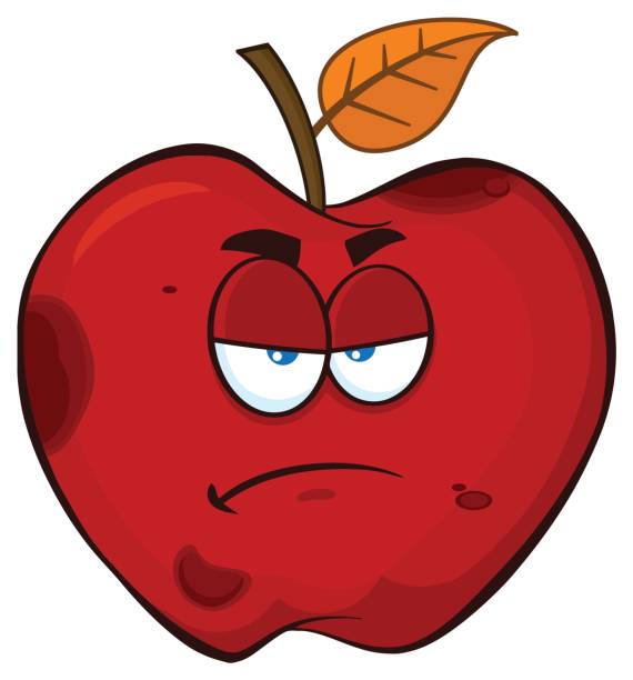 grumpy rotten red jabłko owoce kreskówka maskotka charakter - rotting apple fruit rudeness stock illustrations