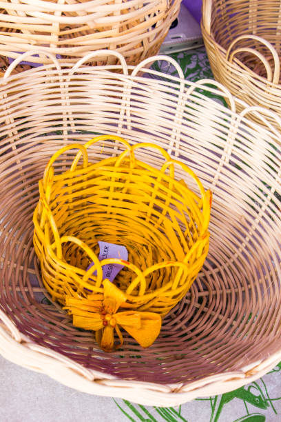 istock Empty wicker baskets for sale in a market place 812286592